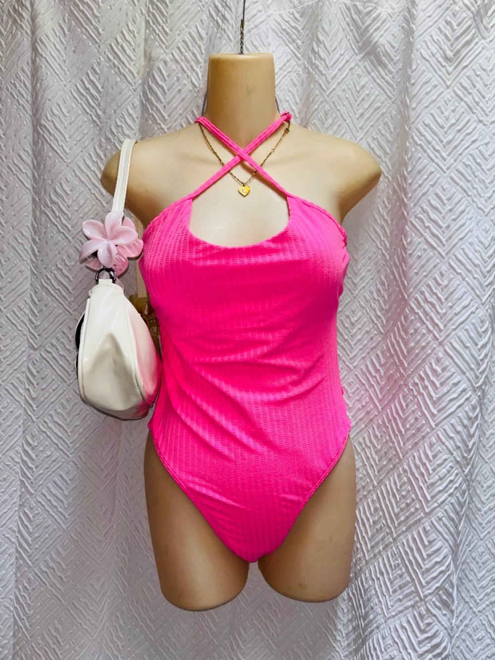 Hot pink one piece swimsuit womens SMALL